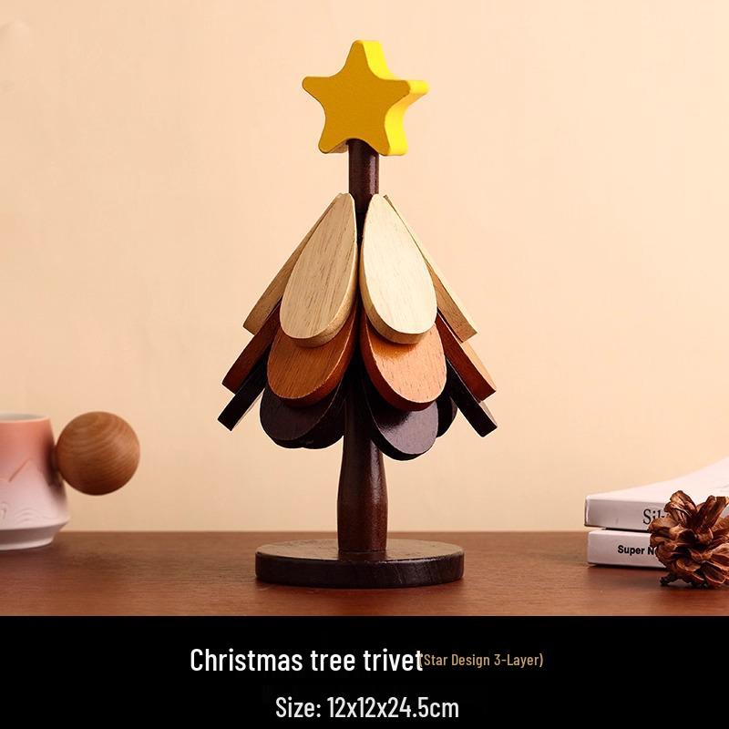 Luxury Christmas Tree Wood Insulated Pot Pad & Coaster Set