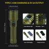 Powerful LED Flashlight USB C Rechargeable with Fresnel Lens Flashlight Super Bright Aluminum Zoom Torch Emergency Power Bank