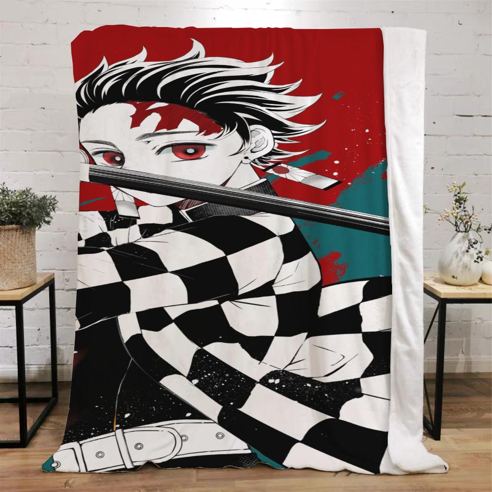 Demon Slayer Funny Blanket Bed Custom Blankets & Throw Microfiber Bedding Home and Decoration Beach Towel Knitted Plaid Knee Nap