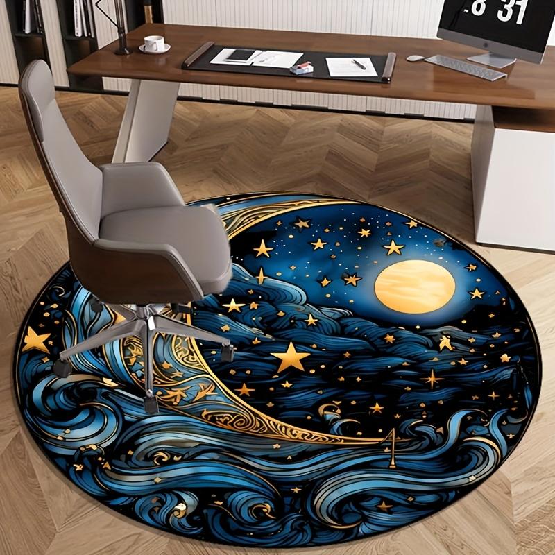 Sun & Moon Flannel Round Rug - Magic Blue Fantasy Decor for Living Room & Bedroom, Plush Anti-Slip Home Gift
