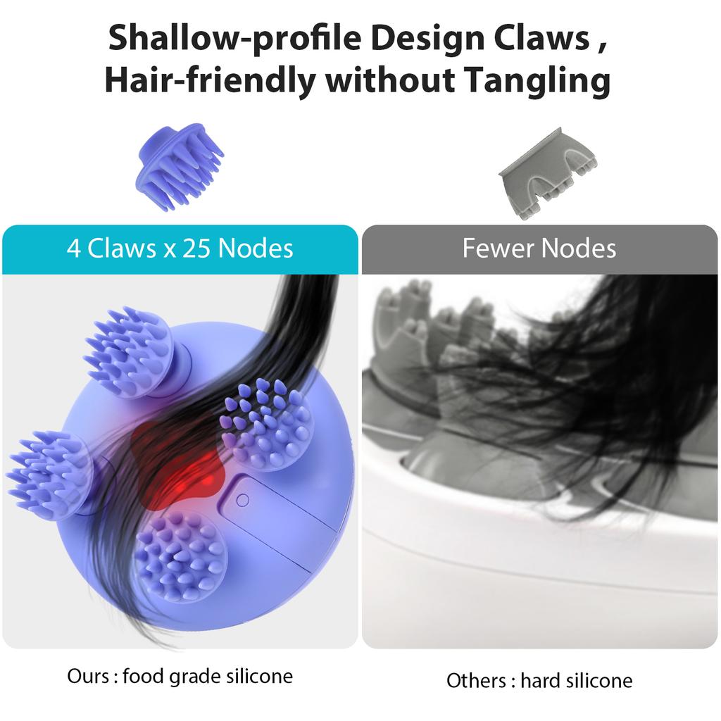 Maser electric pentru scalp cu 8 capete de masaj din silicon, portabil, IPX7 rezistent la apă, pentru creșterea părului, relaxarea stresului