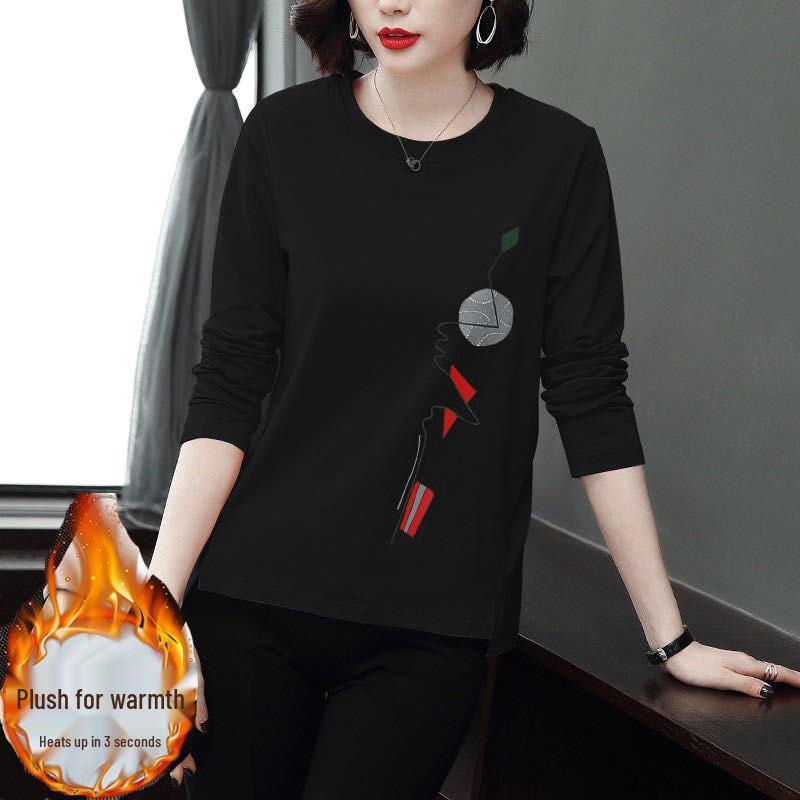 

Женский бархатный теплый топ с длинным рукавом большого размера - Универсальный, свободного кроя для весны, осени и зимы 4XL