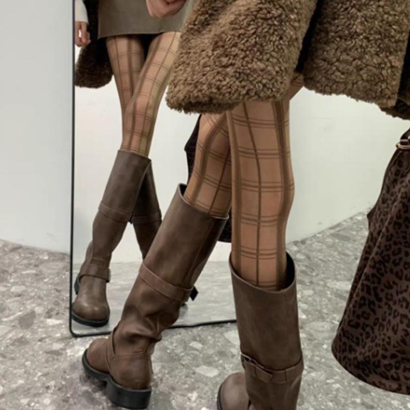 JK Plaid Women Tights Pantyhose Black Pattern Thigh High Stockings Tights Women Sexy Lingerie Y2k Body Stockings Tight Pantyhose