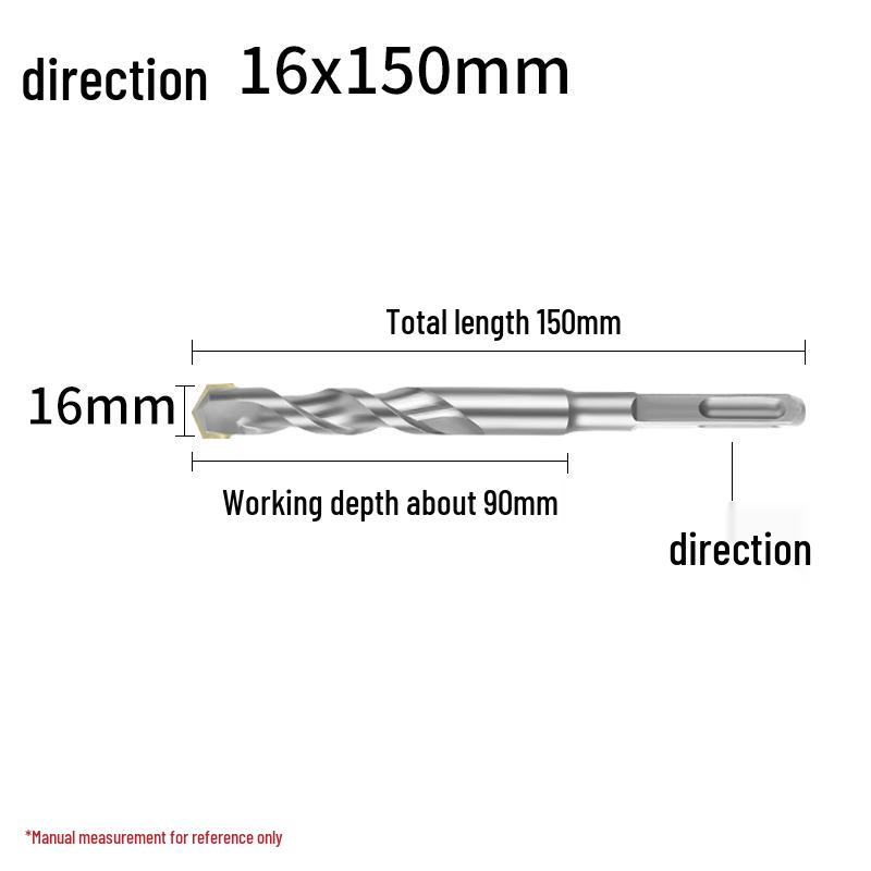 Square Shank 4-Flute Impact Drill Bit for Concrete, Round Shank 2-Flute Hole-Enlarging Drill Bit 150MM