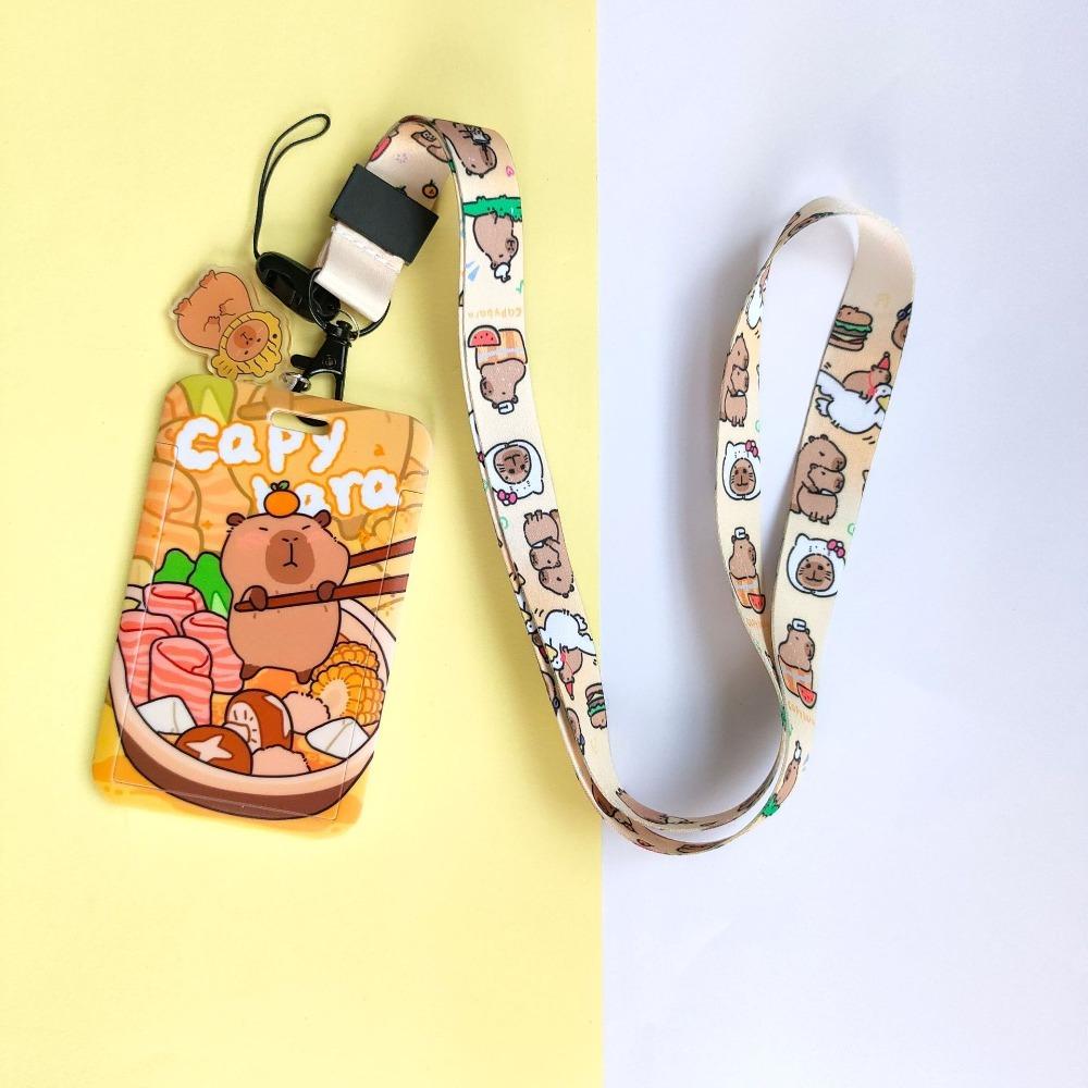 ABS ID Protection Card Case Cartoon Printing Long Lanyard Card Case Anti Loss Card Sleeve