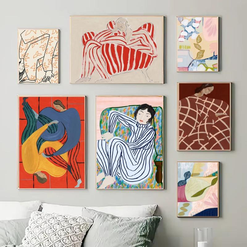 

Colorful Wall Art Minimalist Abstract Figures Girl Line Landscape Wall Decoration Canvas Painting Home Living Room Bedroom Decor 21cm×30cm NoFrame