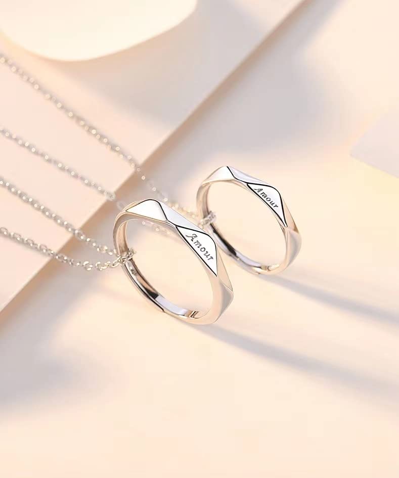 [LinnWell] Amazon Exclusive Brand Men's Necklace Women's Necklace Sterling Silver 925 Pure Silver Popular Ring Couple Necklace Simple Stylish Ring