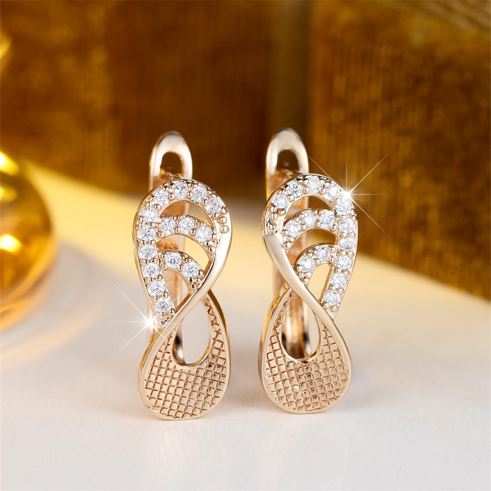 Geometric Hollow White Zircon Infinity Hoop Earrings For Women Vintage  Gold Color Ear Buckle Wedding Jewelry Bridal Gift