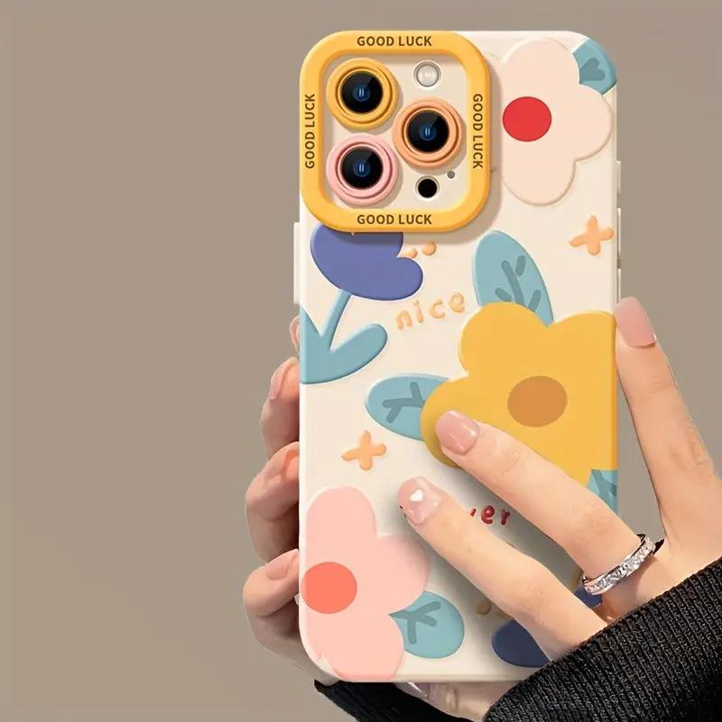 Summer new cartoon flower mobile phone case women's silicone mobile phone case is suitable for iPhone17/16/15
