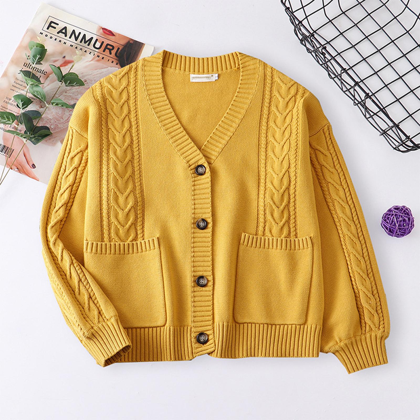 

Женский однотонный кардиган на пуговицах с длинным рукавом, вязаный жакет, вязаный свитер XS жёлтый