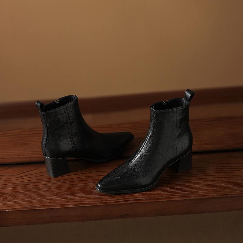 Krazing Pot Zimní kožené kozačky na středním podpatku se špičatou špičkou Chelsea pro ženy, elegantní dámské kotníkové boty na zip