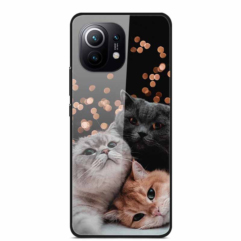 Glass Back Cover For Xiaomi 11 Lite 5G NE Case Soft Edge Hard Tempered Glass Case For Xiaomi Mi 11 Lite 5G NE Phone Case Coque