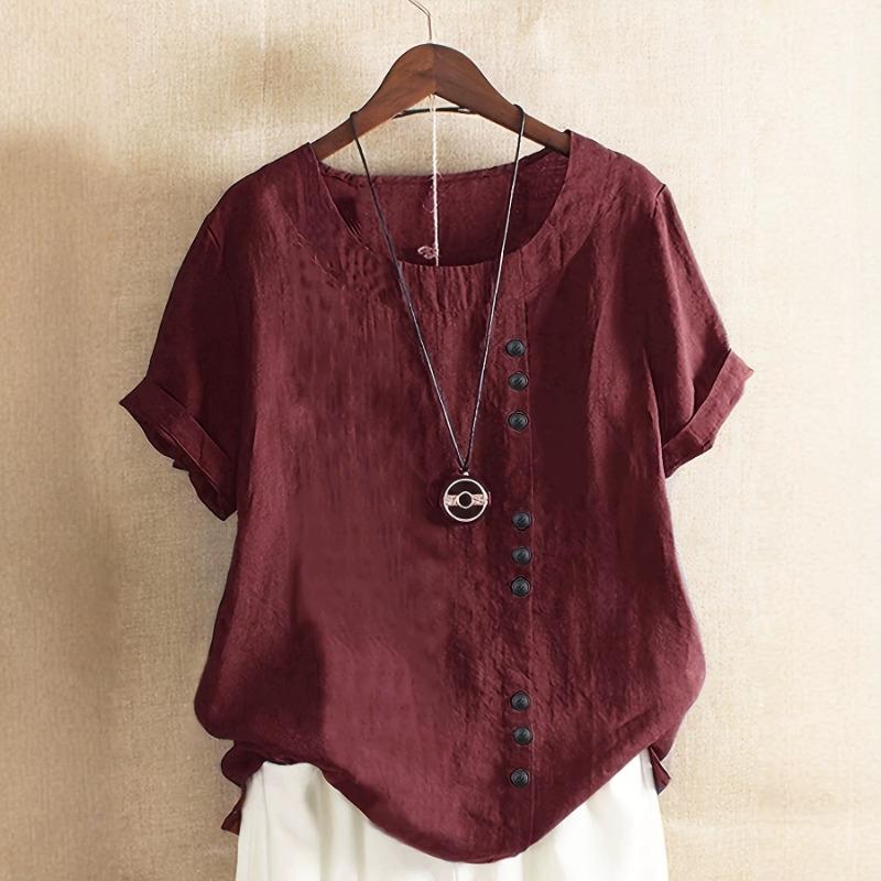 Womens Solid Color Button Short Sleeve Shirt Casual Daily Vacation