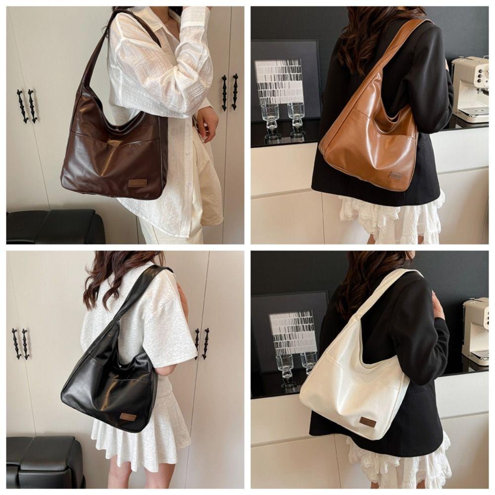 Leisure Vintage Single Shoulder Bag PU Leather Large Capacity Minimalist Tote Bag Simple Ladies Handbags Women