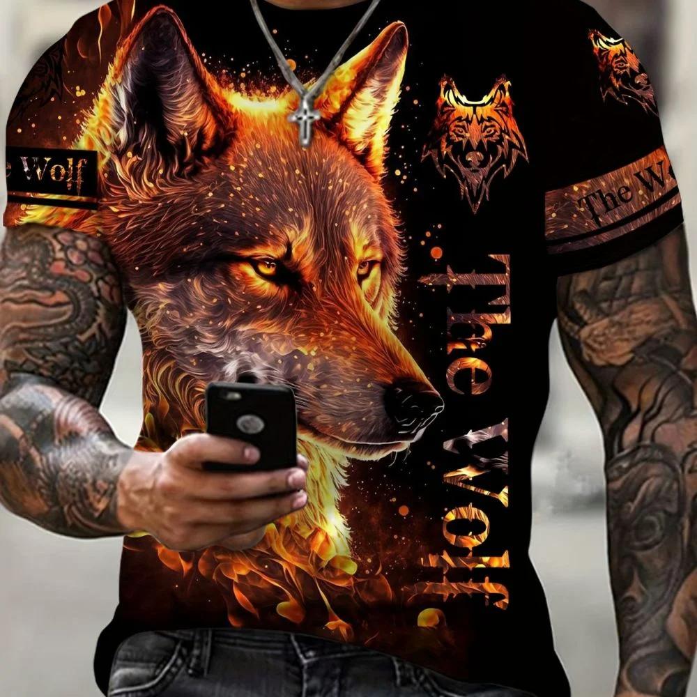 New Wolf T-shirt For Men 3D Animal Print Pullover O Neck Casual Short Sleeve Tees Fashion Street Sweatshirt Male Oversized Tops