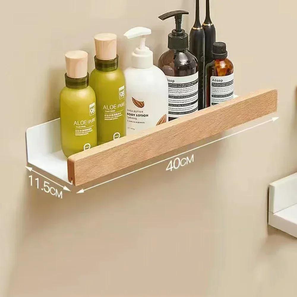 Wall Mounted Wood Shelf Organizer Shower Storage Rack Solid Wood Corner Shelves Wall Mounted Toilet Shampoo Holder Kitchen Shelf