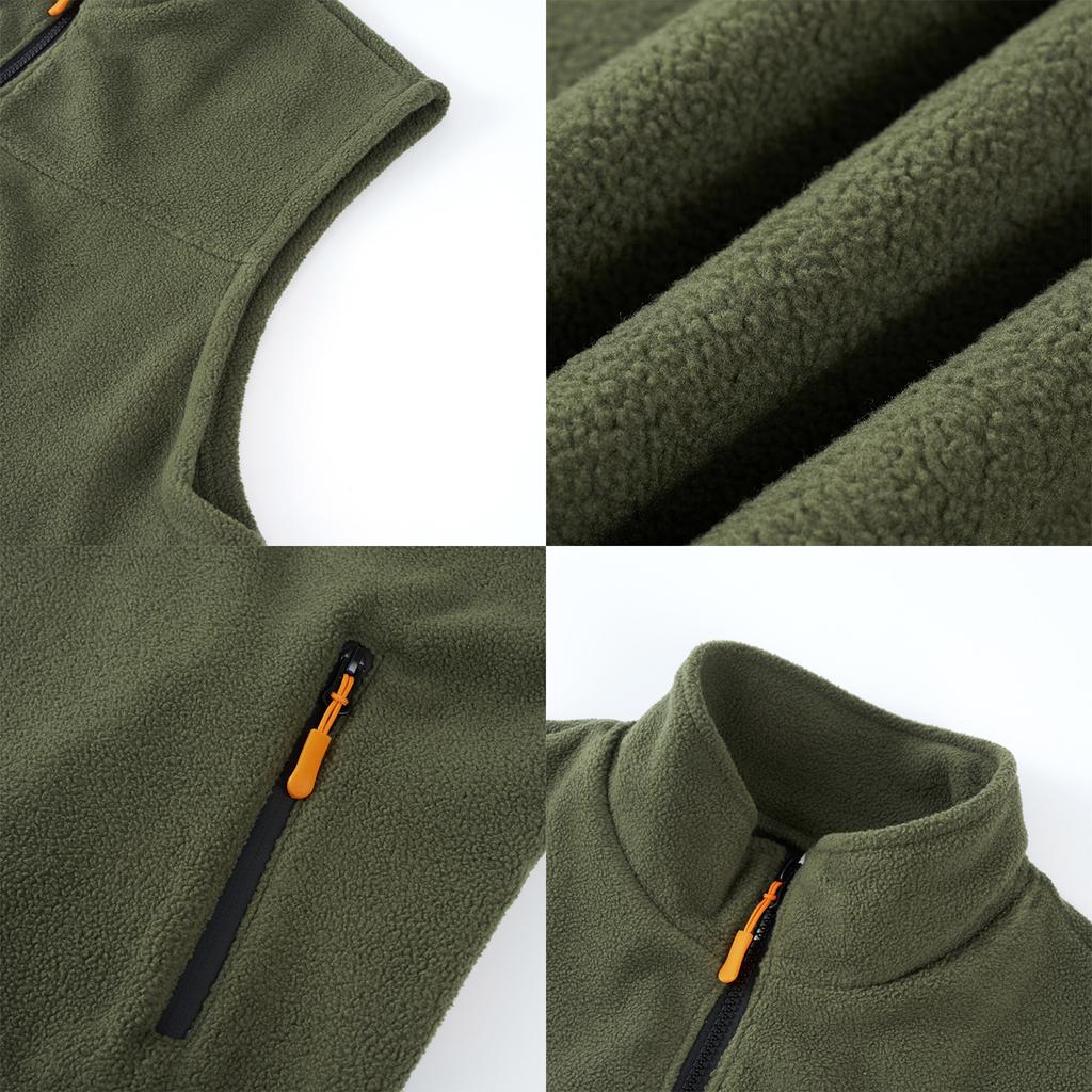 Men's Warm Casual Vest with Stand Collar and Zipper Pockets for Fall and Winter