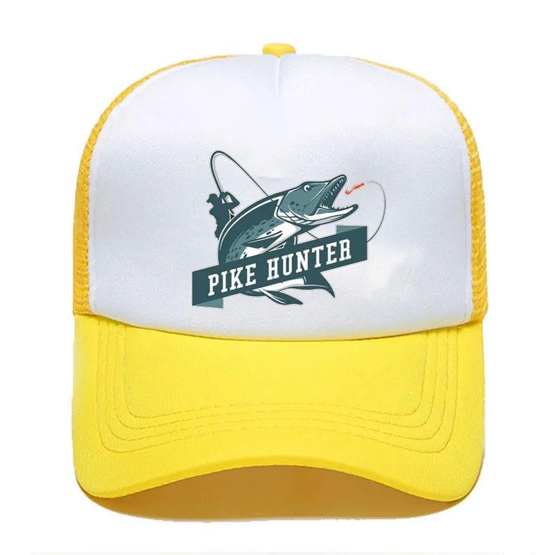 Cool FisherUnisex Printing Trucker Hat Pike Hunter Fishing Rod Unisex Mesh Net Caps Fishing Lures Drift Breathable Baseball Cap