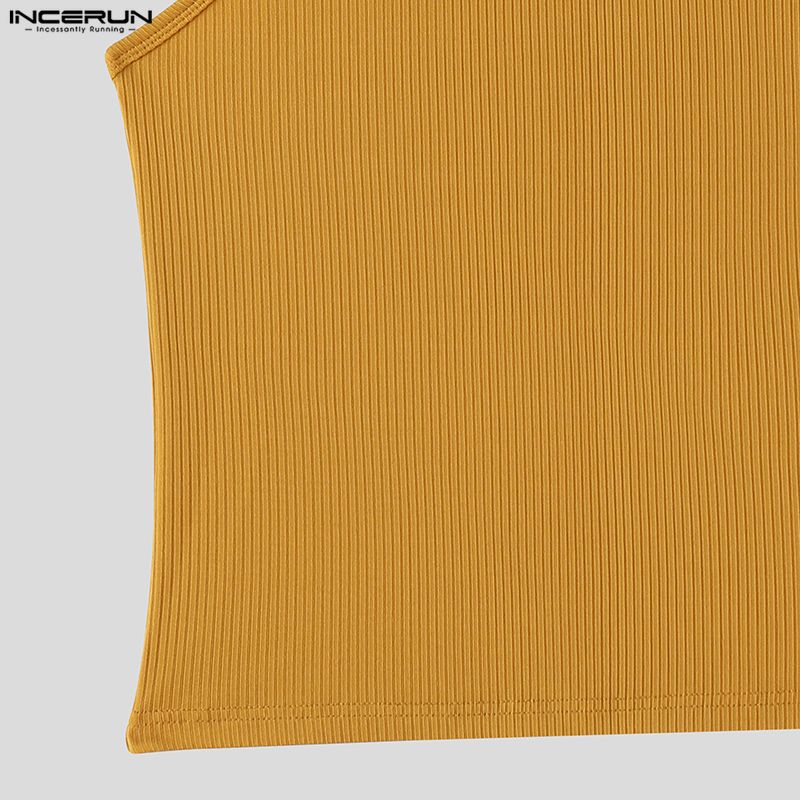 INCERUN Summer Men Sleeveless Strap Decorative Ribbed Casual Tank Tops
