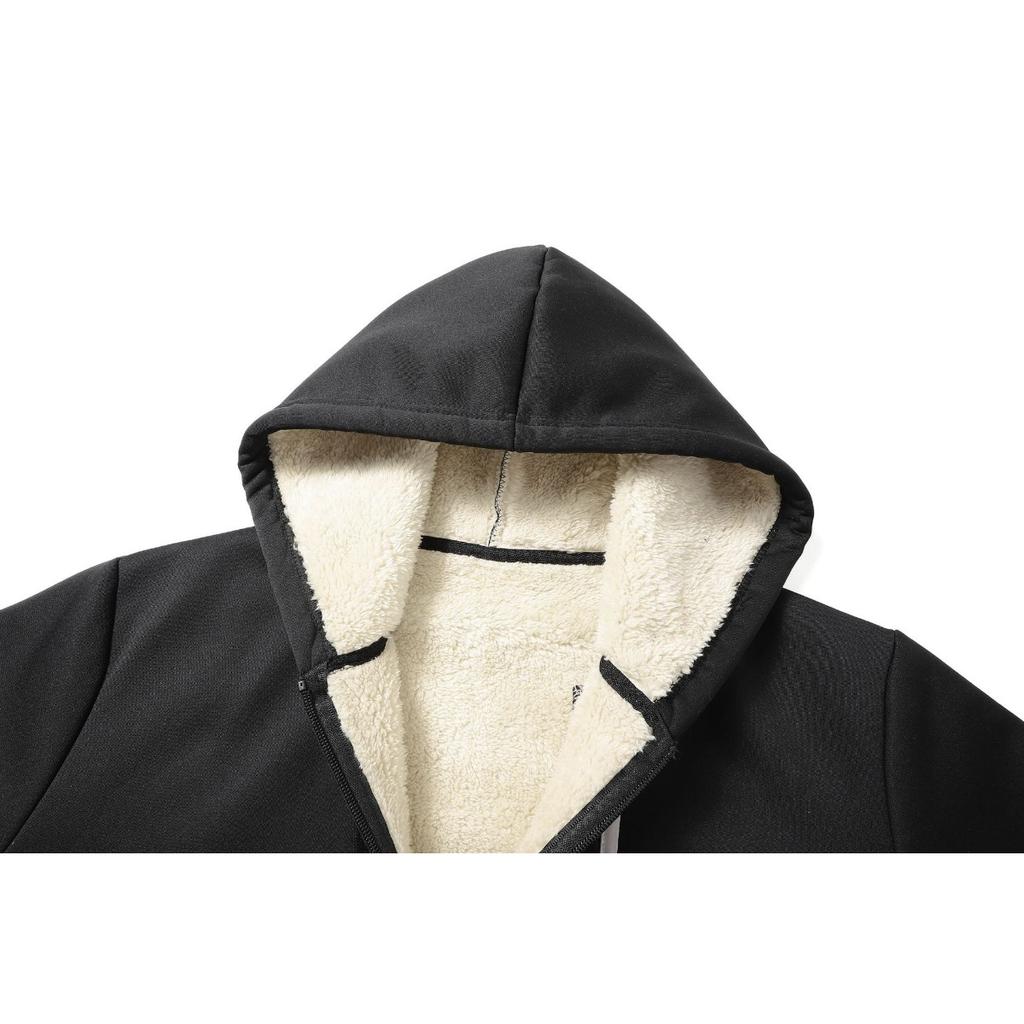 Hettejakke i lammeull for menn, høst og vinter med tykk fleecehette-cardigan, avslappet varm jakke