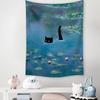 Black Cat Floating Lilie Lotus Lake Starry Night Tapestry Room Decoration Home Decor Bedroom Wall Hanging Fabric
