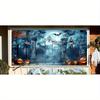Halloween haunted house cemetery garage door decoration background pumpkin lantern party set-up.PMJ