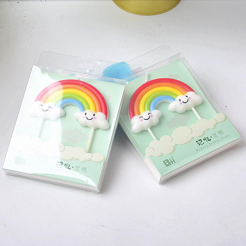Rainbow Clouds Smiling Candles Children'S Cartoon Birthday Cake Dessert Decoration Wishing Candles