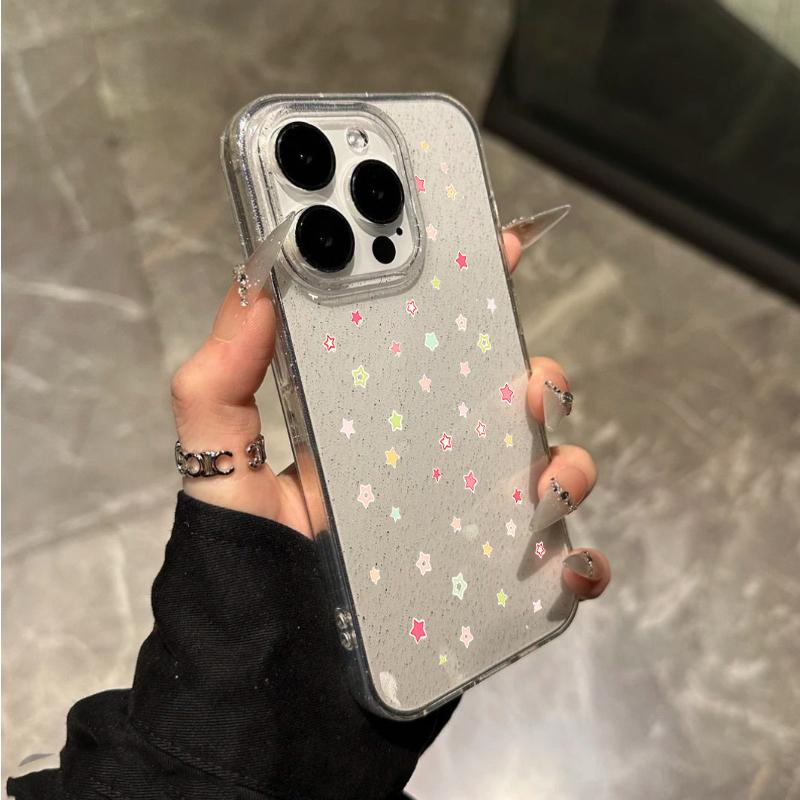 Colorful Macaron Star Transparent Soft Case For iPhone 17 Cases iPhone 16 Pro Max 15 14 Plus 13 12 11 XS X XR 7 8 Glitter Cover