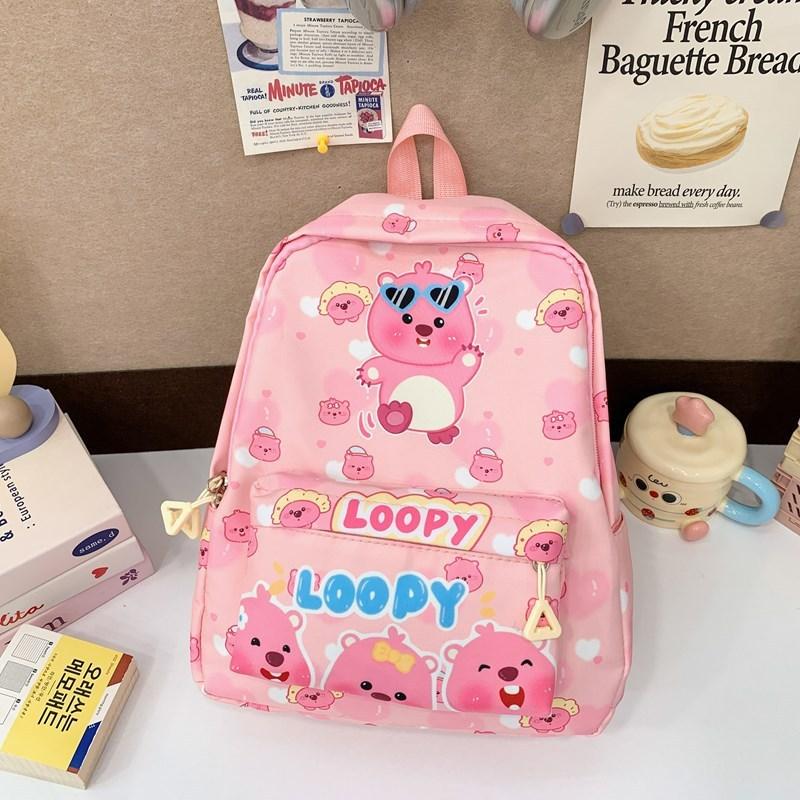 Capybara Letter Pattern Cartoon Kids Backpack With Breathable Material Nylon