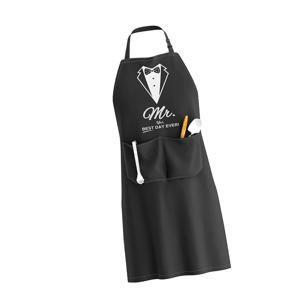 Practical Polyester Apron Adjustable Neckband Design with King Queen Mr Mrs Letter For Holiday Gift And Housewarming