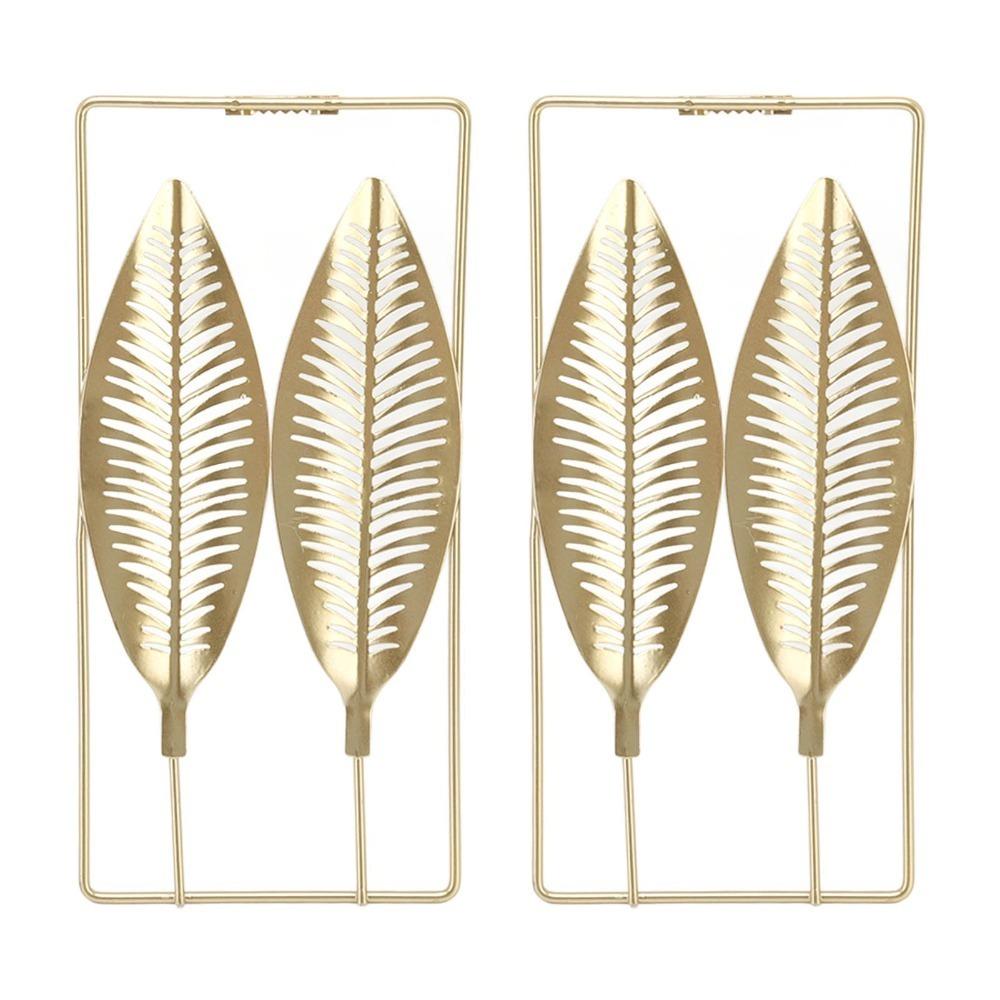 

2pcs Metal 3D Leaf Wall Art Gold Sofa Background Wall Decor Metal Wall Decor Living Room