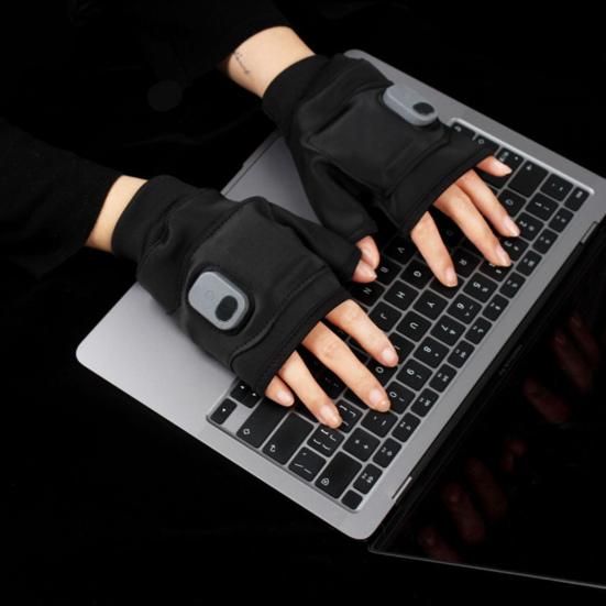 USB Heated Gloves with Digital Display Portable Smart Thermostatic Electric Heated Fingerless Gloves Hand Warming Gloves Outdoor Work Cycling Skiing