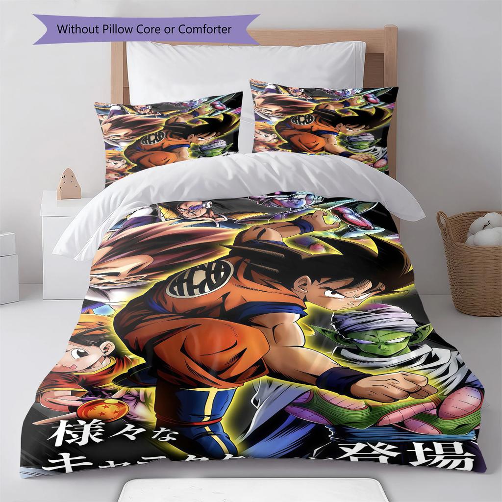 DBZ Anime Pattern Bedding Quilt Set Quilt Cover Pillowcase Home Decoration Birthday Gift (1 * Duvet Cover + 2 * Pillowcase, Without Core)