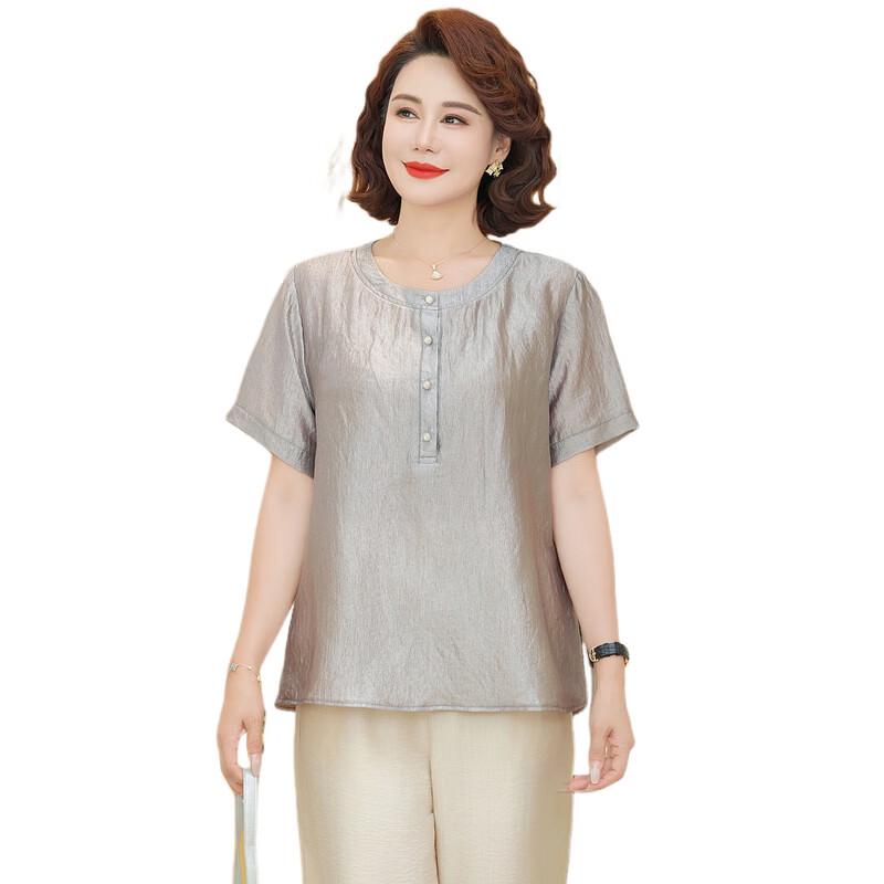 Middle-Aged Women's Plus Size Cotton Linen Summer Top Set