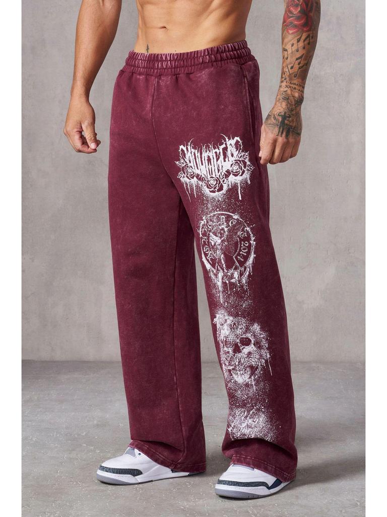 YOUNG Trend Men's Loose Fit Wide Leg Print Fitness Pants