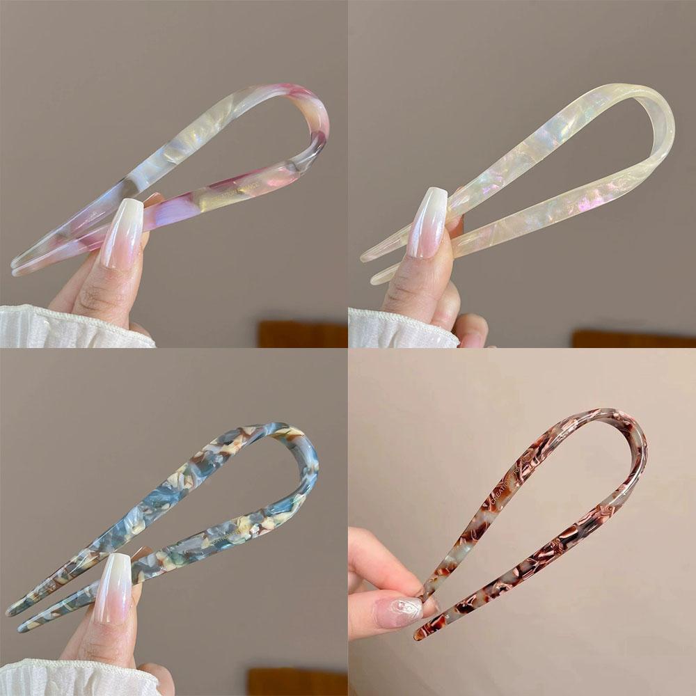 Retro U-förmige Acetat-Haarspange für Damen elegantes Temperament Pferdeschwanz-Haarnadel Mode Mädchen Haarschmuck