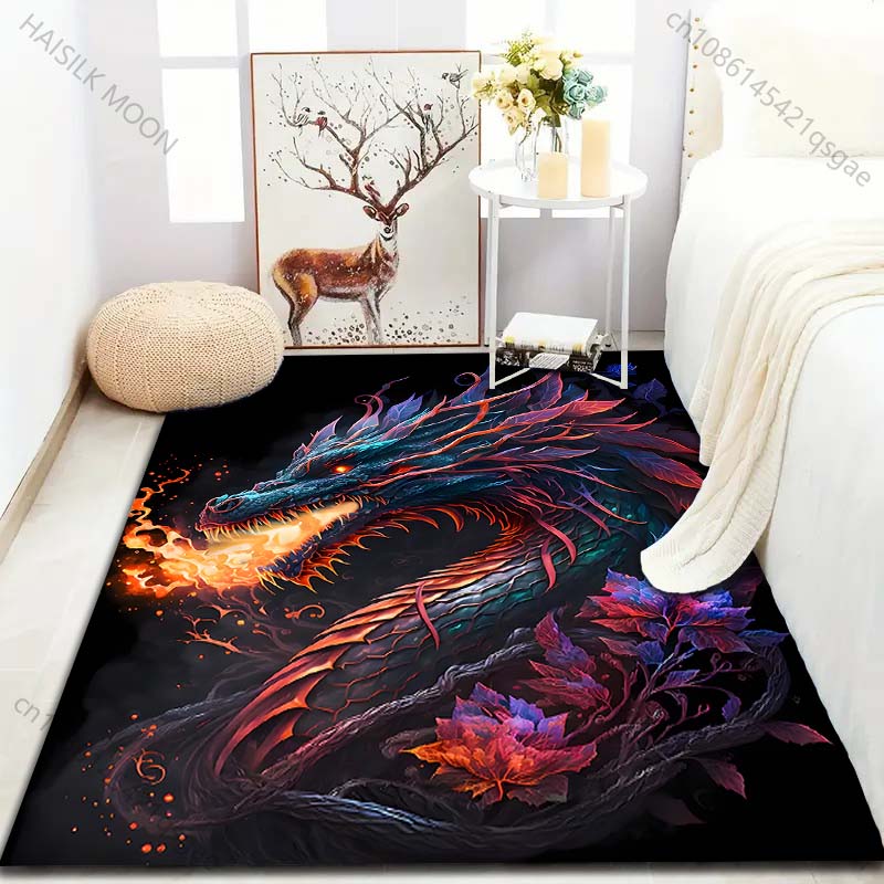 1PC Colorful Dragon Breathing Fire Carpet for Living Room Bedroom Sofa Home Decor Rus Non-slip Floor Mat Luxury Gift