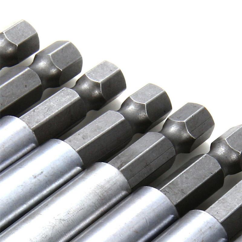 10Pcs 60mm Magnetic Screwdriver Extension Bit Tips Holder 1/4in Hex Shank Set(Silver Color)