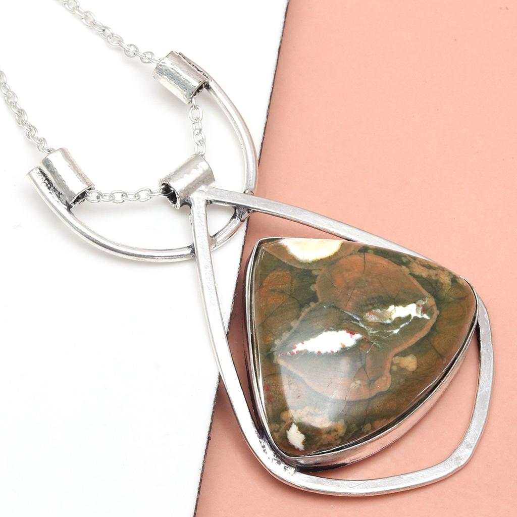 Rainforest Jasper Gemstone Mother's Day Silver Jewelry Necklace 20 in