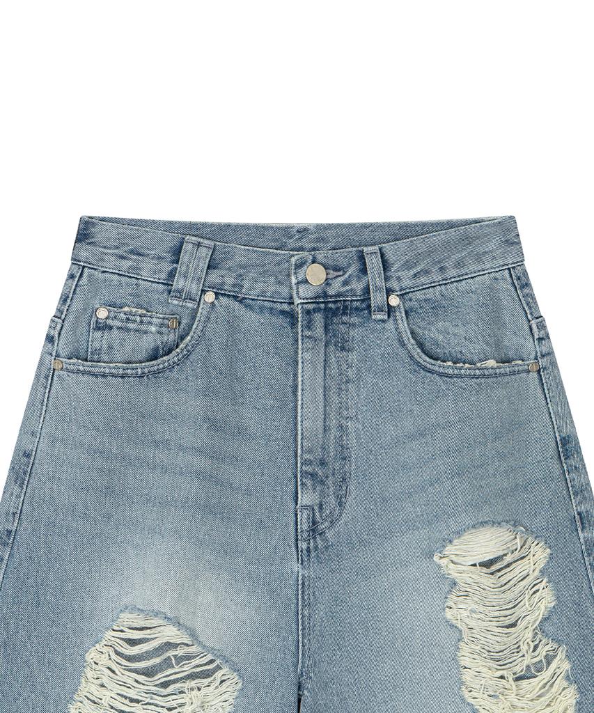 Teulimingbeodeu Scratch Damage Denim Shorts [ Blue ]