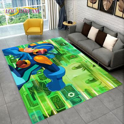 Covor de zonă cu desene animate cu jocuri Rockman Megaman, covor pentru sufragerie, dormitor, canapea, covoraș, decorare, covorașa anti-alunecare pentru copii se joacă