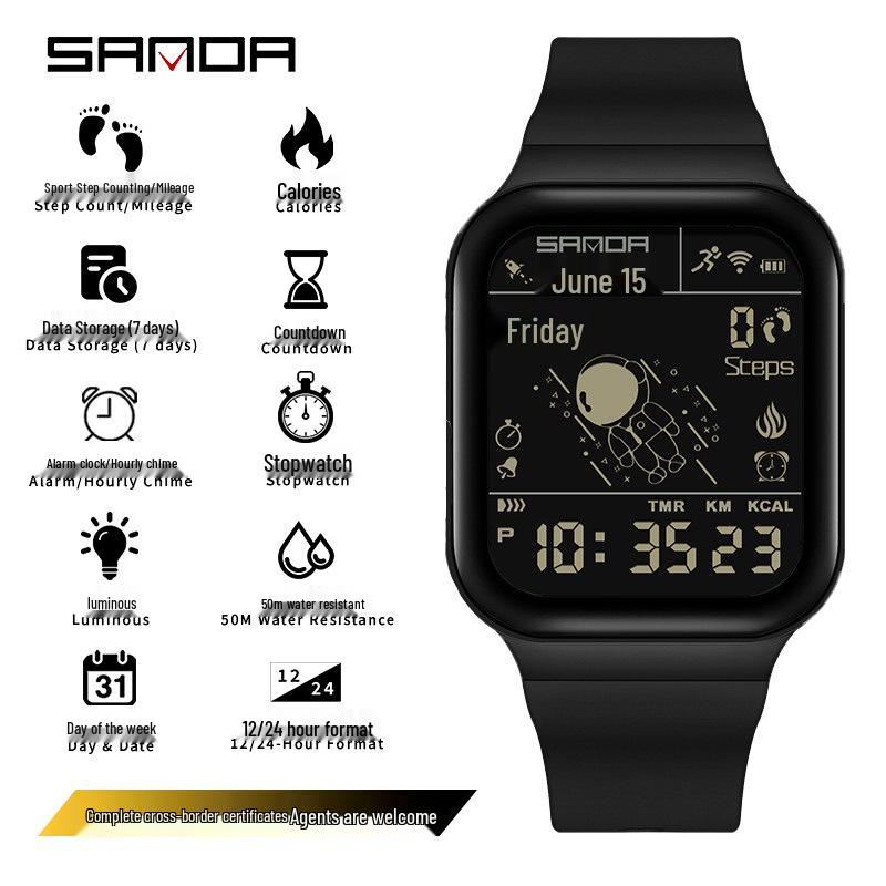 Sanda Astronaut Student Sports Watch: Luminous, Waterproof, Multifunctional with Pedometer & Calorie Tracker