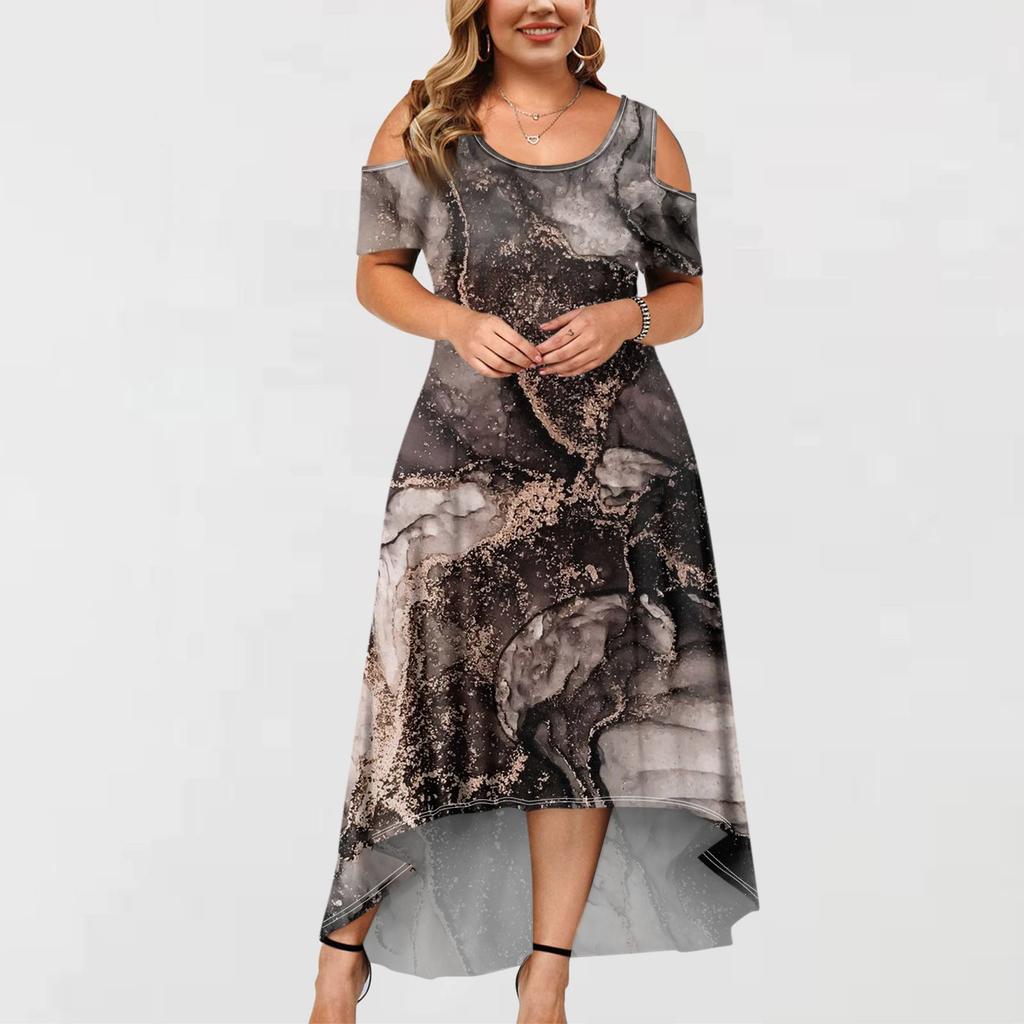 Women's Casual Fashion Printed Dress Round Neck Short Sleeve Pullover Dresses