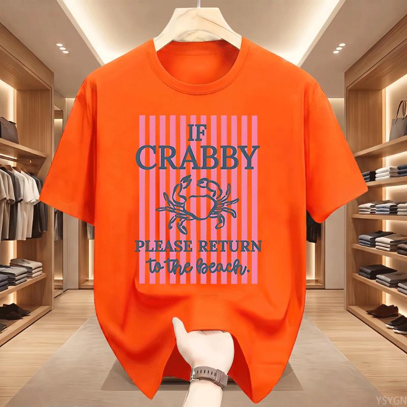If Crabby Please Return To The Beach T Shirts Striped Short Sleeve Cotton Beach Vacation Tshirt Design Funny Crab Graphic Tees