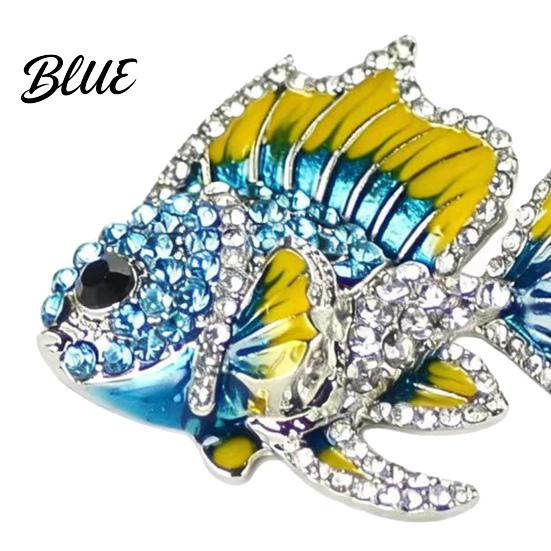 Rhinestone Fish Brooch Pin Enamel Finish Rhinestones Inlay Tropical Design