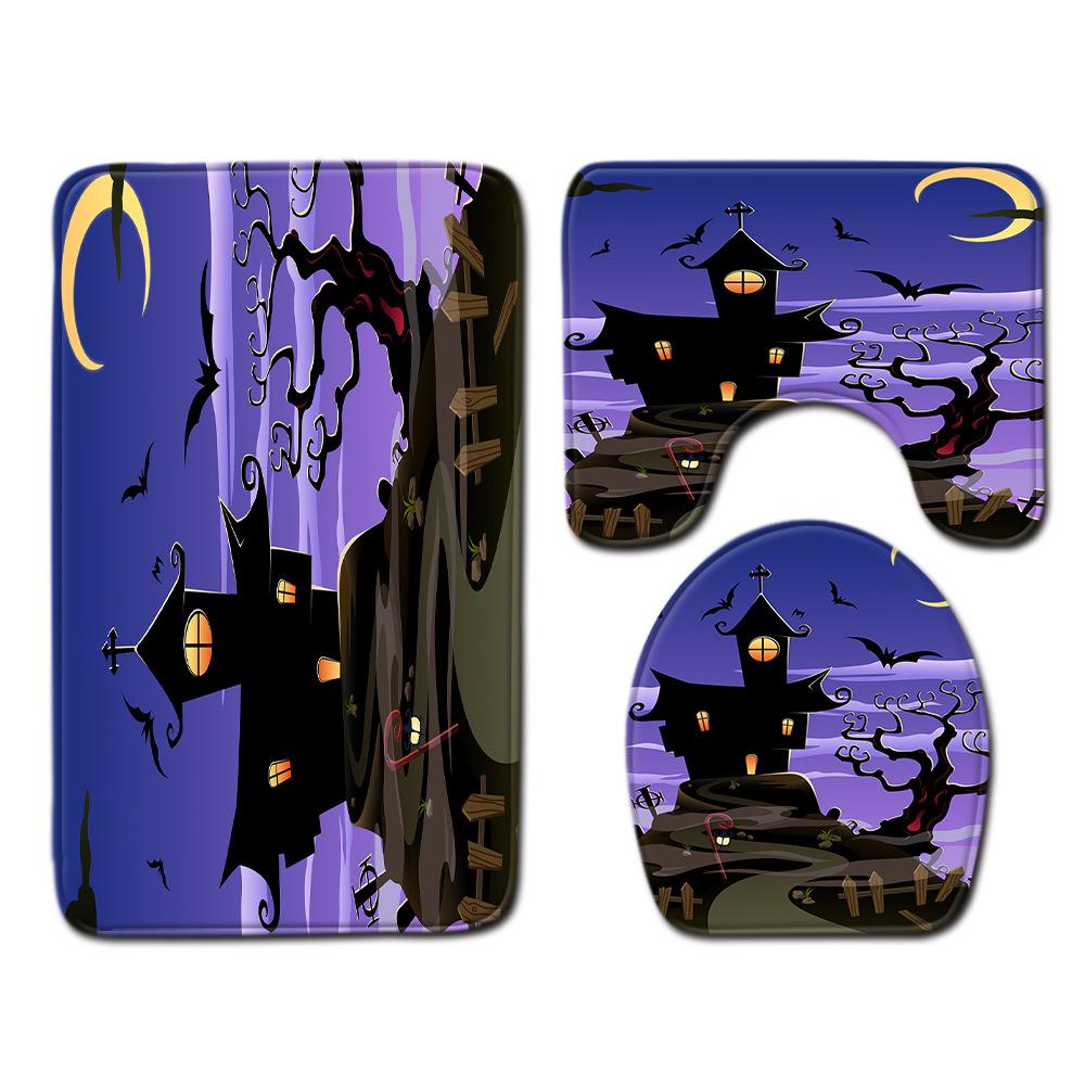 Halloween Shower Curtain Floor Mat Combination Four-Piece Set Bathroom Toilet Carpet Door Mat