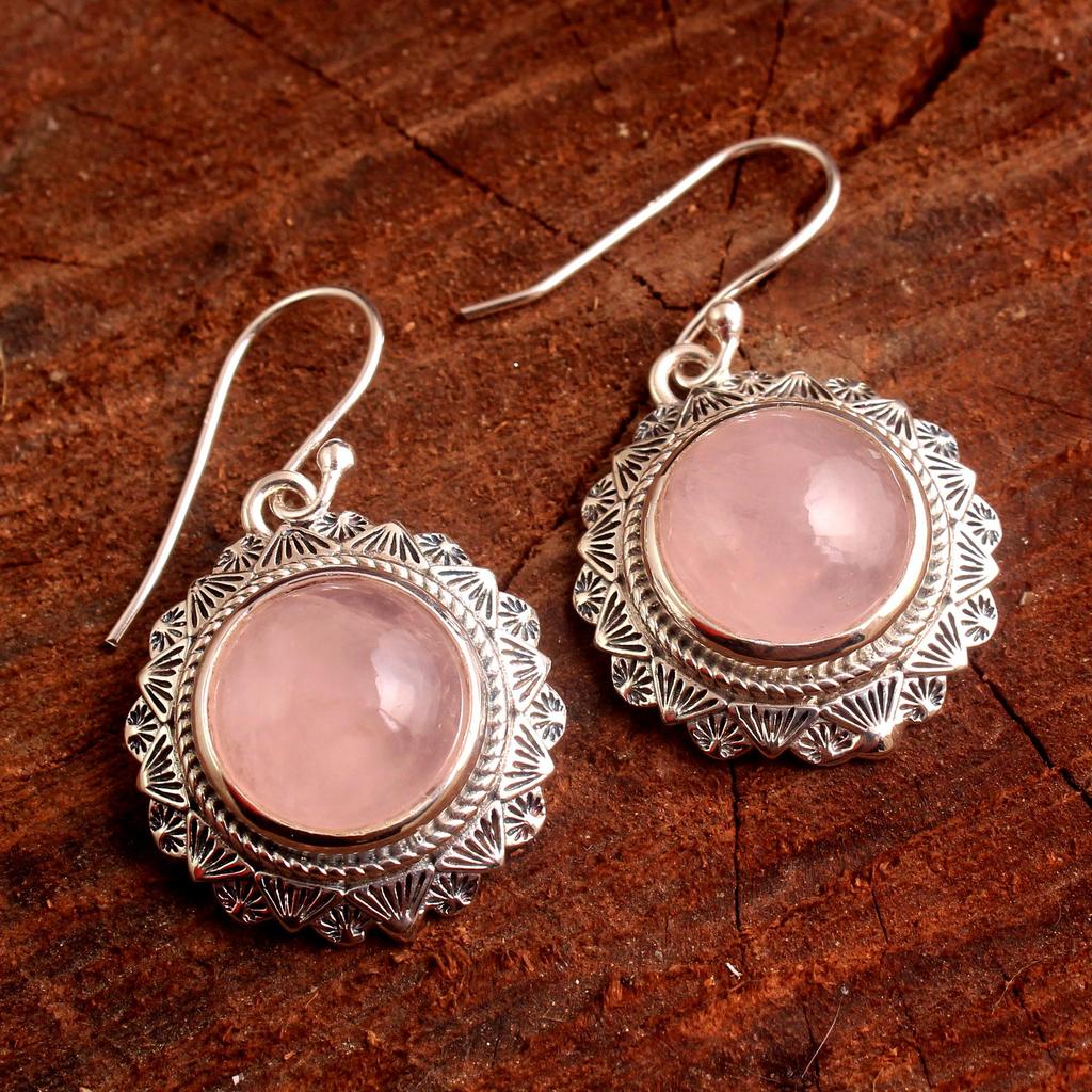 Orecchini Pendenti In Argento 925 Con Ametista E Quarzo Rosa - Pietre Preziose Sfaccettate
