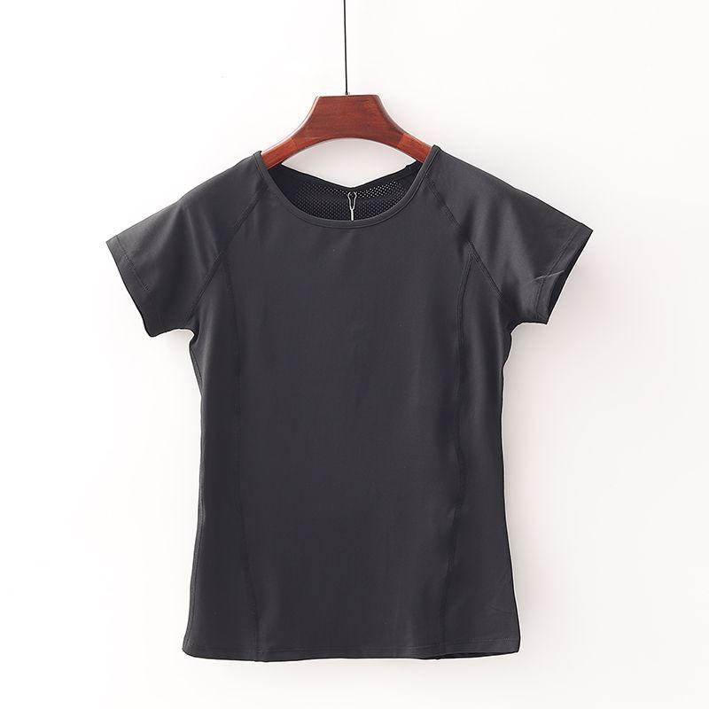 

[Pei] Shopping Mall Brand Discount Women s round Neck Mesh Cloth Patchwork Quick-Drying Slim Fit Yoga Sports T-shirt 2f392 Black S/155