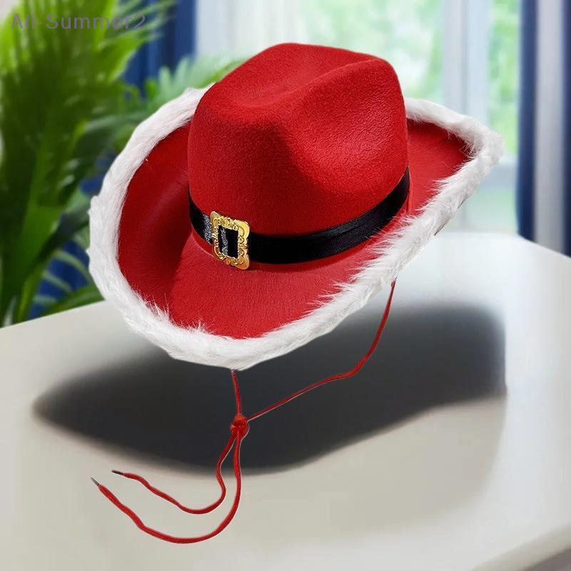 Fashion Santa Claus Party Christmas Luminous Cowboy Hat Western Red Felt Hats Wide Brim Cowgirl Hat Jazz Hat For Women Men
