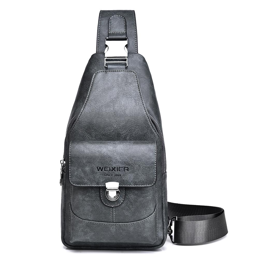 WEIXIER Men's Leather Sling Bag Crossbody Backpack Water-Resistant Shoulder Bag for Travel, Hiking, Daily Commute